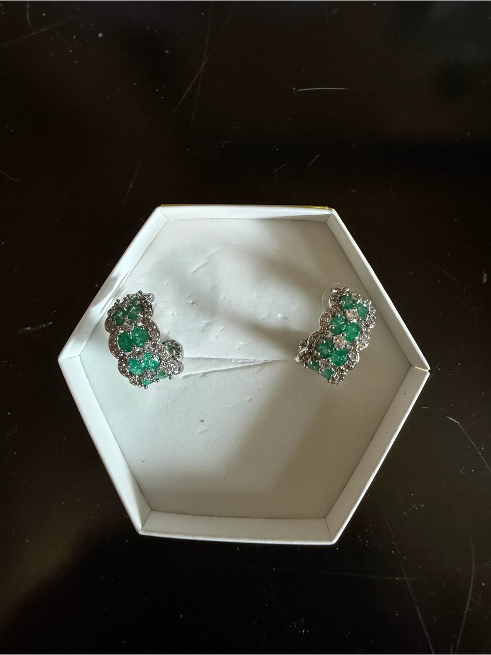 Emerald Ice Crystal on Rhodium Hoops